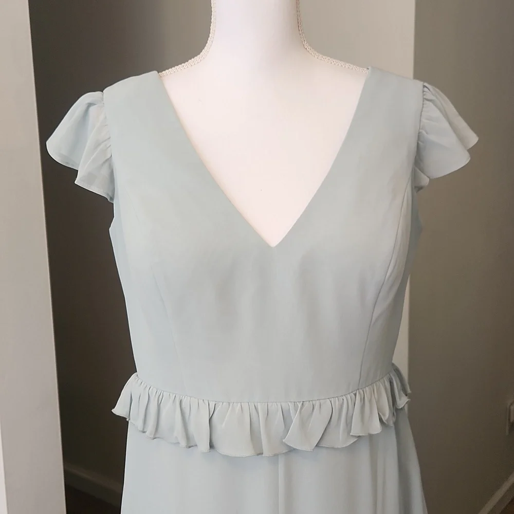 Revelry Amelia Formal Chiffon Bridesmaid Dress Tiered Ruffles Sage Size 14 - Picture 4 of 16